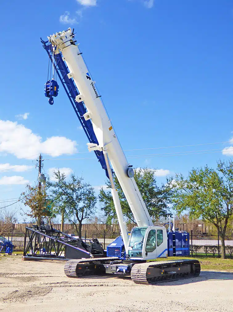 Crawler cranes have robust construction with tracks designed for lift and pick-and-carry work for large infrastructure projects in various terrains.